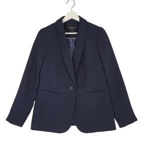 Talbots Womens Navy Blue Single Button Blazer Jacket Size 2 Minimal Preppy